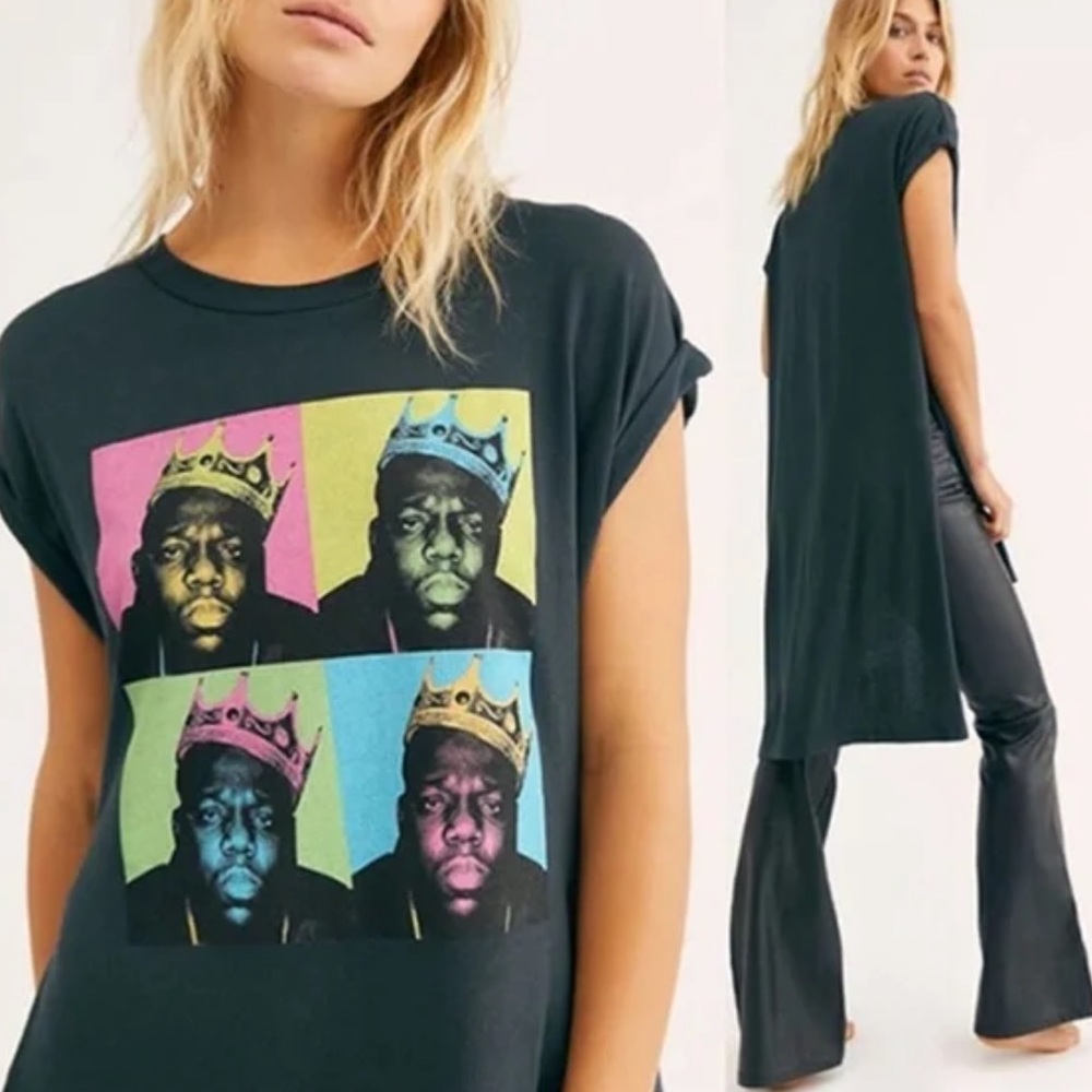 Free People Daydreamer Biggie Lo High Tunic Tee in Washed Black Size XL